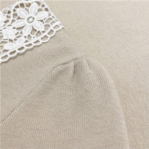 Women Sweater Pullover Tee Short Sleeve Summer Knitted Floral Lace O-Neck Solid Elegant High Street Chic Casual Cozy M