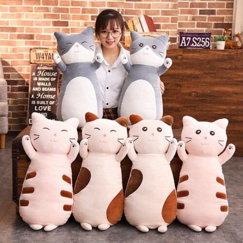 1pc 80cm Creative Kawaii Plush Cat Toys Soft Stuffed Down Cotton Long Pillow Cartoon Animal Kids Doll Birthday Christmas Gift