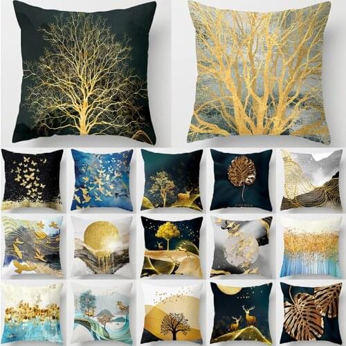 1Pcs Golden Tree Forest Peach Skin Throw Pillow Cushion Cover Car Home Decor Decoration Sofa Bed Decorative Pillowcase Plain