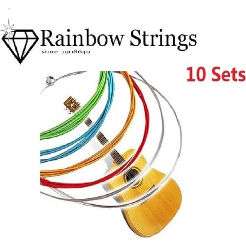 10 set Pro Rainbow Colorful Color Steel Strings Strings E-A For Acoustic Folk Electric Guitar Diameter of No. 1 to No. 6 E