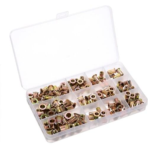 150pcs/set Car Auto Truck SAE Rivet Nut Rivnut Nutsert Set 1/4-20 10-32 10-24 8-32 6-32 Repair Carbon Steel Zinc Plated Tool