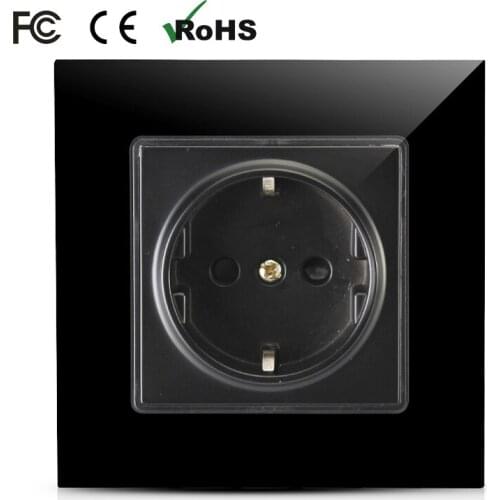 2018 Newly Black EU standard power socket 16A EU socket toughened glass panel+fire retardant material low price free shipping
