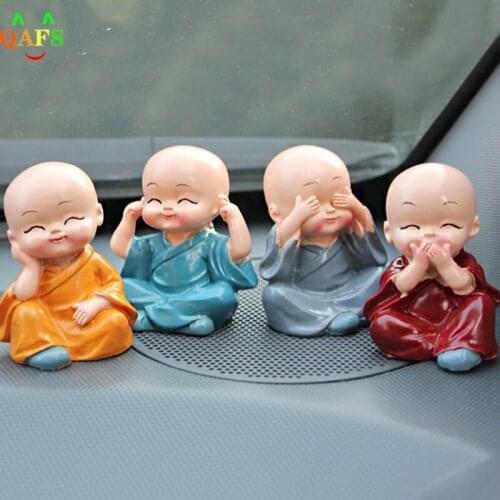 4pcs/Set Lovely Car Interior Accessories little monks Small Ornaments Doll creative Maitreya resin gifts