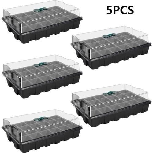 5 Pack Seeds Seedling Tray Sprout Plate 24-Cells Flower Pot Nursery Pots Humidity Adjustable Switch With Lids Box For Gardening