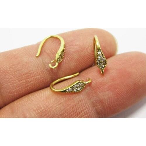 Brass earring hooks with rhinestone 13x9mm Drop Raw brass Earrings findings with bail -6pcs R1006