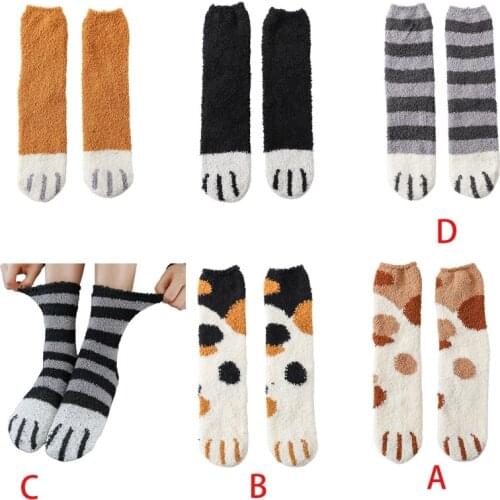 Women Winter Fuzzy Fluffy Warm Slipper Socks Cute Cat Paw Floor Sleeping Hosiery