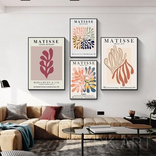 Abstract Canvas Painting Matisse Lines Colorful Plant Leaves Nordic Wall Art Posters and Prints for Living Room Home Decoration