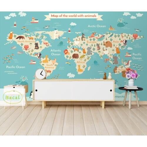 Bacal Custom Children Room Wall 3d Wallpaper Cartoon Airplane Sailing Animals World Map Background Wall papier peint mural 3d