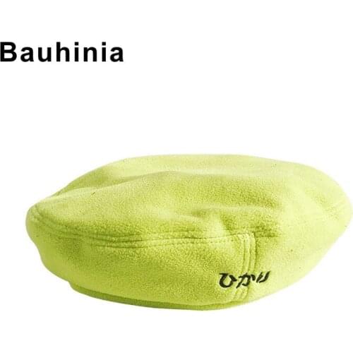 Bauhinia brand retro letter embroidery fleece casual wild adjustable Korean version Japanese hat female tide beret