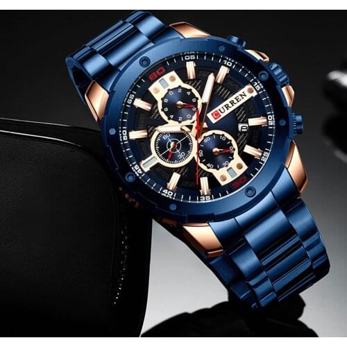 CURREN Fashion Sports Alloy Watch Mens New Large Dial Stainless Steel Strap Quartz Watch Mens Waterproof Calendar Watches