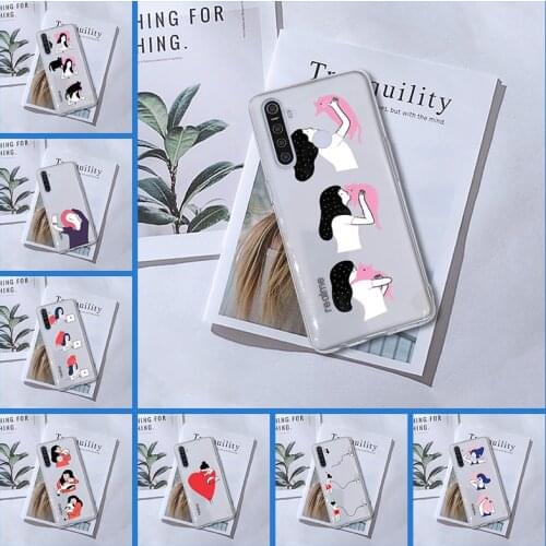 For Realme C3 X3 Xt C11 6i X Phone Case Soft Silicone Transparent Funny Girl Cartoon Back Cover For Oppo Realme 5 6 X50 X2 Pro