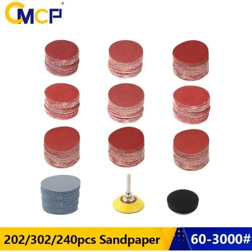 CMCP 2 inch Sanding Disc 202/240/302pcs 60-3000 Grit with Stiky Disk and Cushion Sander Disc Sandpaper