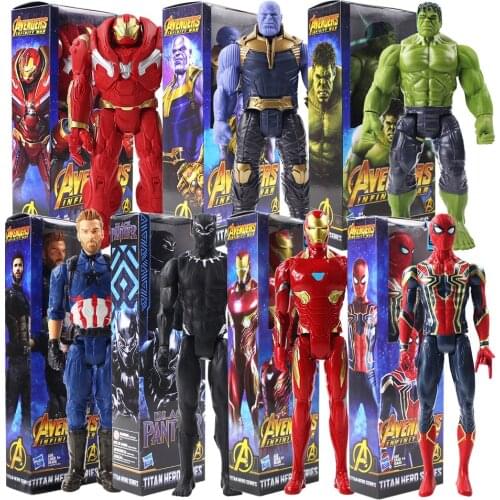 29cm Avengers 3 Titan Hero Series Thanos Iron Spider Captain America Black Panther Iron Man buster PVC Figure Toy