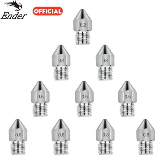 5pcs 3D Printer Threaded Stainless Steel MK8 Nozzle M6 0.2 0.3 0.4 0.5 0.6mm for 1.75mm Filament for CR10 CR-10S Ender 3 Ender 5