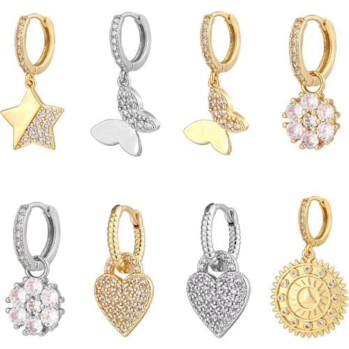 HECHENG ,1pc, CZ ,Small Hoop Earrings ,Wholesale, butterfly flower star heart, Charm jewelry ,fashion 2020