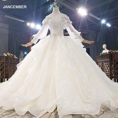 HTL1862 Luxurious And Elegant Charming High Neck With Crystal Beading Wedding Dress 2020 Ball Gowns Long Puff Sleeve