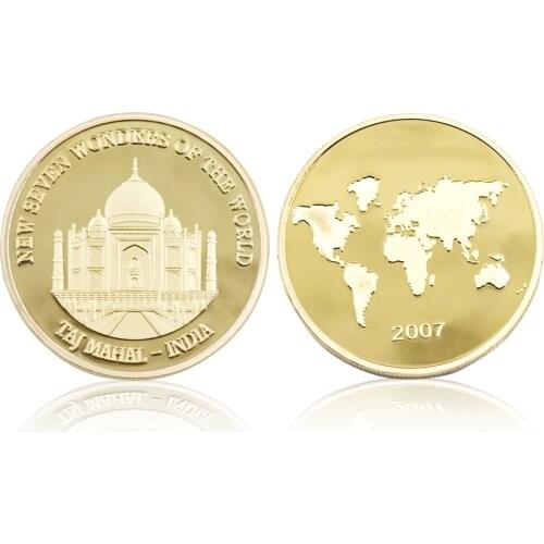 India 24k Gold Coin Decorative Taj Mahal Wonders of India Replica Coins Art Crafts Famous Building Souvenir Coins Collections