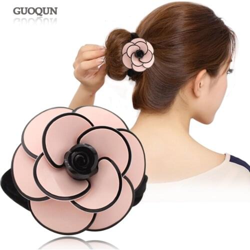 Classic Ponytail Holders - French Design Camellia Flower Hair Ties Rope for Women Lady Elastic Hair Accessory Ornament Jewelry
