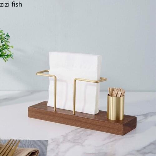 Walnut/Beech Tissue Box Golden Solid Wood Removable Tissue Box Dining Table Napkin Holder Brass Storage Rack Paper Towel Case