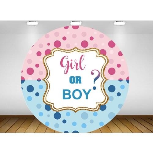 Round circle background Gender reveal boy or girl Backdrop baby shower pink and blue dots Party table Covers decoration YY-474