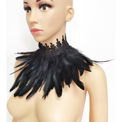 Lace Feather Fake Collar Victorian Gothic Natural Feather Choker Neck Wrap Collar Cosplay Party Stage Performance Costume