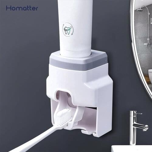 Toothpaste Dispenser Wall Mount Stand Bathroom Accessories Set Waterproof Lazy Toothpaste Squeezer Toothbrush Holder