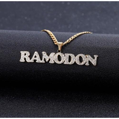 New Custom Personality Name Iced Out Letters Pendant Necklace Mens Charms Zircon Hip Hop Jewelry With Cuban Chain For Women Men