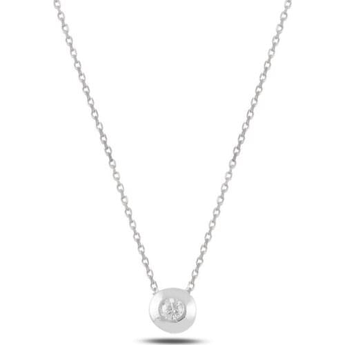 Silver 925 Sterling Round Zircon Engagement Necklace
