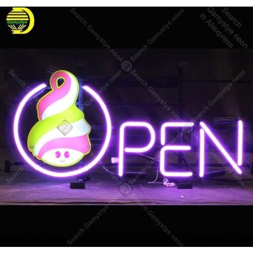 Open Neon Sign ice cream Neon Lamp Glass Tube Neon Bulbs Sign Recreation Shop Club Handcraft Indoor Sign Store Display 19x15