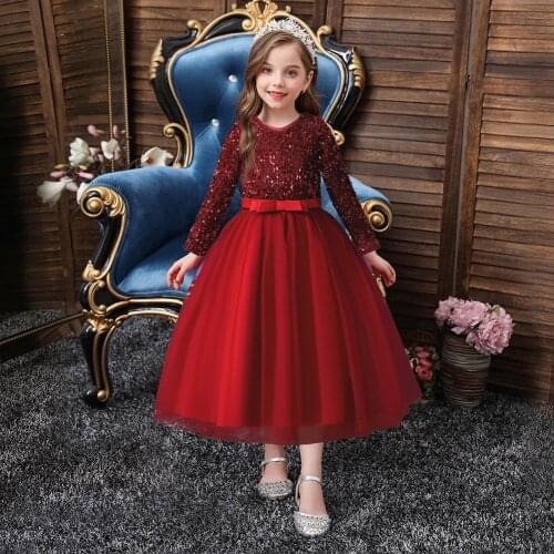 Popodion Childrens Dresses Flower Girl Dresses Girls Long Sequined Dresses Childrens Wear Children Clothes girl 2021FGD10132