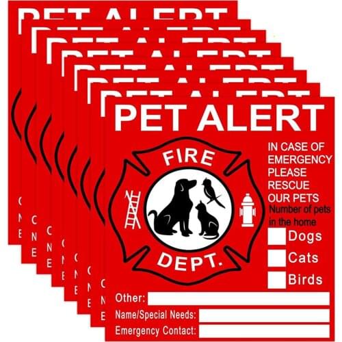 Pet Alert Stickers - FIRE Safety Alert and Rescue Save Your Pets encase of Emergency or Danger Pets in Home for Windoows Doors