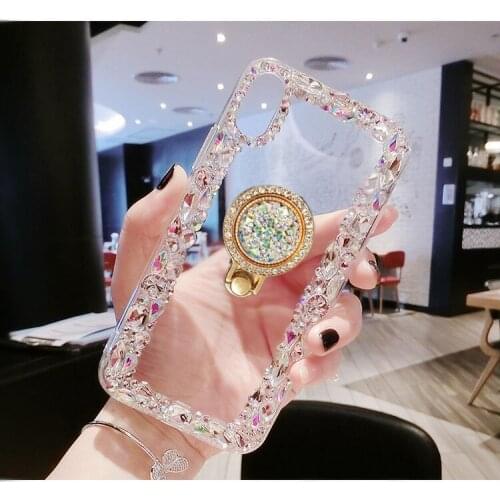 Luxury Capa Bling Ring Holders Rhinestone Clear Soft Case Cover For Xiaomi Redmi5 6 4X 4A 5A 6A Note4 5 6 7 Pro Note4X 5A Coque