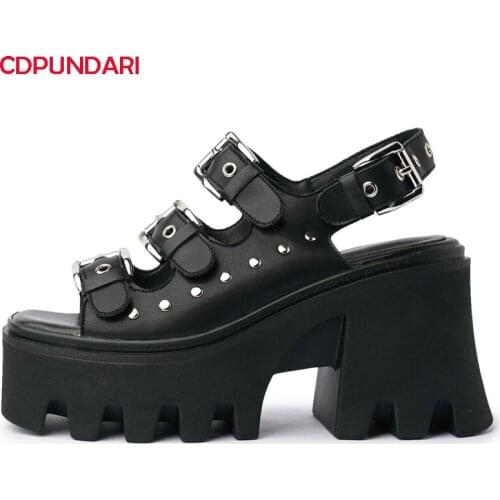 Rivet Genuine Leather High heels Gladiator Sandals Punk Women Summer Casual Platform Shoes Sandales Femmes 2021 Sandalias Mujer