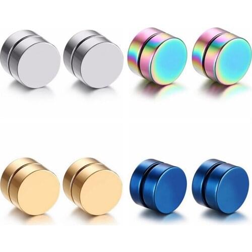 Punk Stainless Steel Earrings Magic Strong Magnet Magnetic Earrings Ear Studs No Hole Painless Fake Earring 6/8/10/12mm