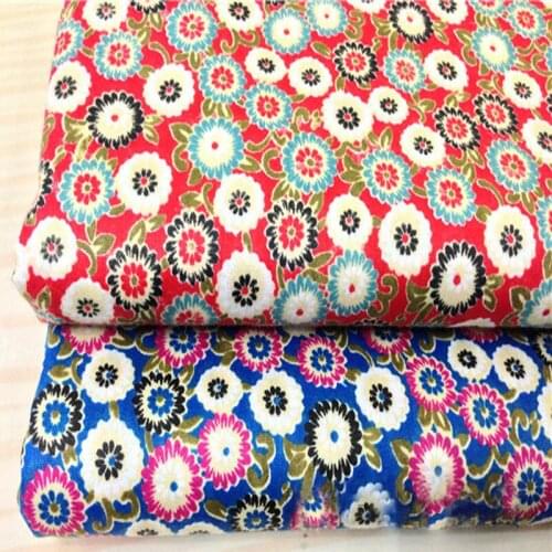 Pretty 50x40cm Blue & Red Sunflowers Floral Fabric Cotton Fabric Bundle For DIY sewing Doll Cloth
