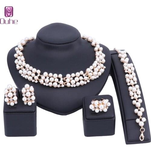 Bridal Gift Nigerian Wedding Brand Jewelry Set Wholesale Fashion Simulated Pearl Jewelry Set Dubai Gold Jewelry Women Design