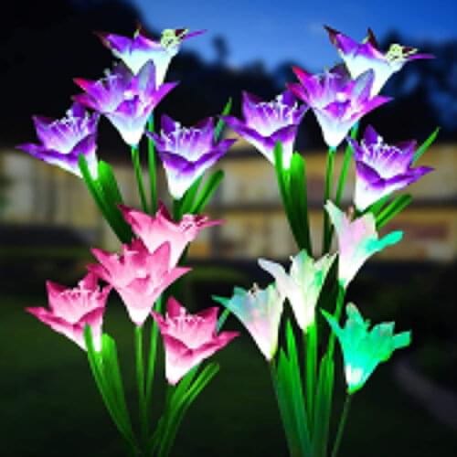 Solar Flower Light Lawn Lamp Solar Outdoor LED Lily Powered Night Fake Flowers Lights For Patio Lawn Garden Yard Decoration