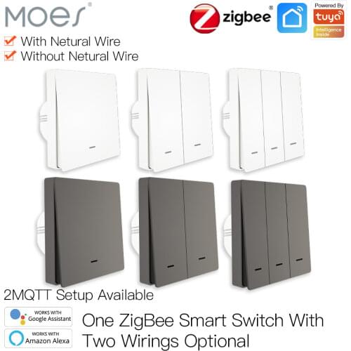 Moes Tuya ZigBee Smart Light Switch No Neutral Wire No Capacitor Needed Smart Life 2/3 Way Works with Alexa Google Home 2mqtt