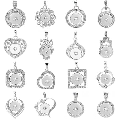 Unisex Snap Necklace Rhinestone Snap Pendant for 18MM 20MM Snap Jewelry Necklaces Silver Color Snap Button Pendants For Women