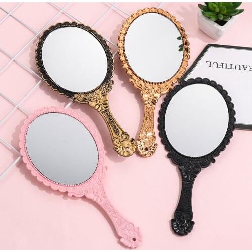 1PC Vintage Oval-Shape HandHeld Mirror Women Girls Standing Makeup Dresser Mirror Vanity Mirror Makeup Supplies