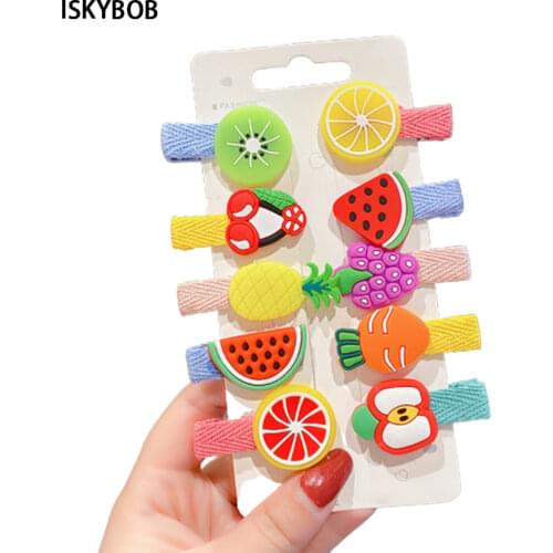 10 Pcs/lot Toddler Hair Clips Cute Fruit Design Hairpins For Baby Girls Teens Headwear Ribbon Lined Hair Styling Accessories