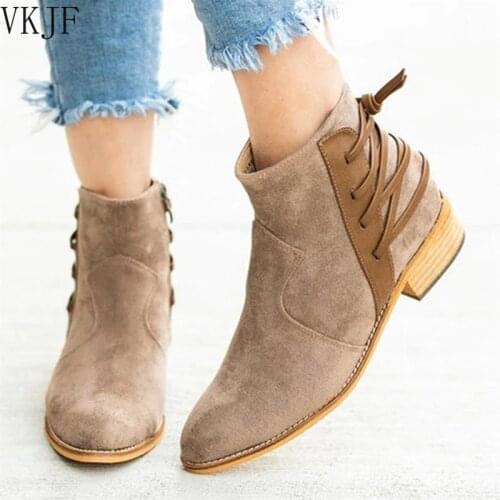2021 Women Ankle Boots Pointed Toe Leopard Boots for Woman Zip Shoes Autumn Female Sewing Suede Womens Low Heels Lady Big Size