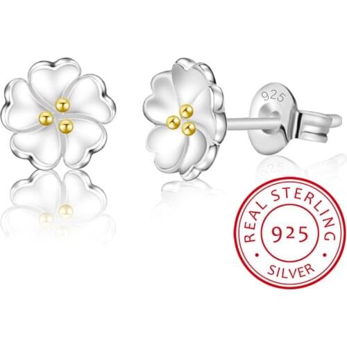 100% 925 sterling silver fashion Cherry blossoms flower crystal ladies`cute stud earrings women jewelry birthday gift cheap