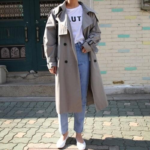 2021 New Autumn Winter Ladies Solid Double Breasted Trench Coats Women Long Loose Female Casual Windbreaker Outerwear Womens