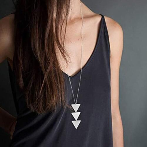 NEW Triangle Necklace for Women Vintage Simple Geometric Pendant Female Sweater Chain Long Necklaces Jewelry Gift Collier Femme
