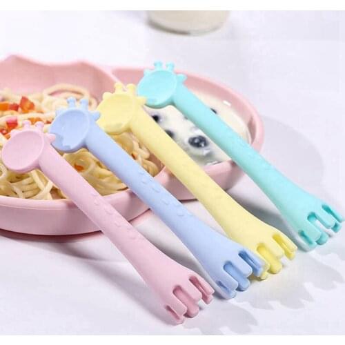 2021 NEW Silicone Spoon Giraffe Bpa Free 1Pc Feeder Fork Two In One Safety Tableware Infant Learning Spoons Teether Utensil