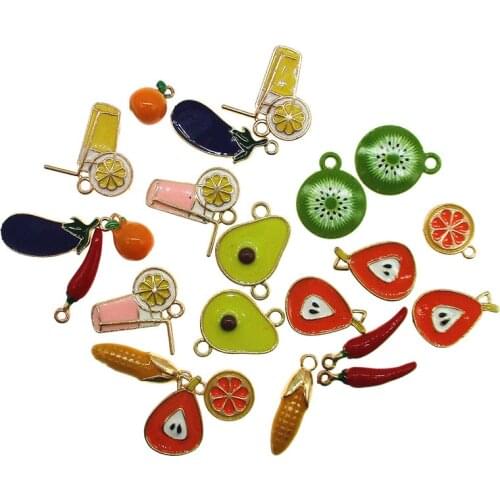 10pcs Fruit and vegetable drinks Enamel Food Chili corn Avocado Charms Pendant Fashion Jewelry Accessories Finding XL699