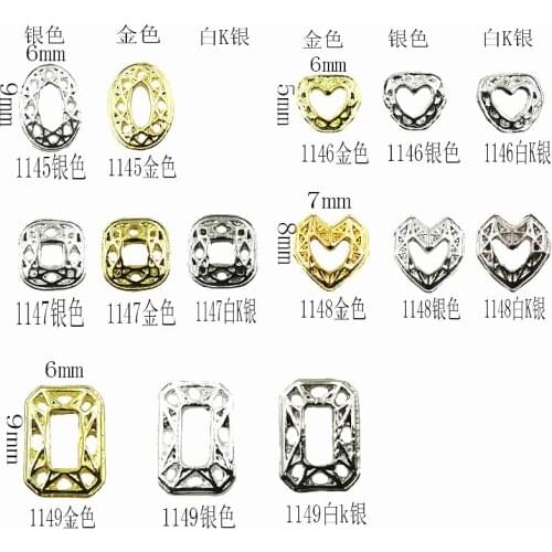10Pcs/Lot Japan Gold Silver Hollow Rectangle Oval Heart Frame Metal Alloy Nail Art Deco Nail Stickers/Charms/ Tools for Manicure