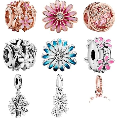 2021 new 925 Sterling Silver Sparkling Sparkling Daisy Flower Charm Bead Fit Original Pandora Bracelet Bangle Women Jewelry Gift