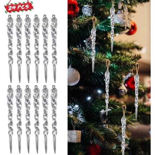24 Pcs/Set Christmas Tree Decor DIY Icicle Hanging Ornament For Xmas Tree Creative Clear Icicle Charms For Party Events Supplies